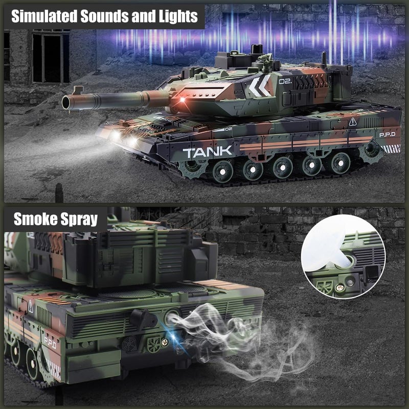 Hitish RC Tank That Shoots for Kids - 2.4Ghz Remote Control Army Tank Toys with Auto Demo Sound Light Smoke - 13 Channel Military Vehicles Model Gift for Adults Boys Age 6-8 9-12, Army Green - Image 4
